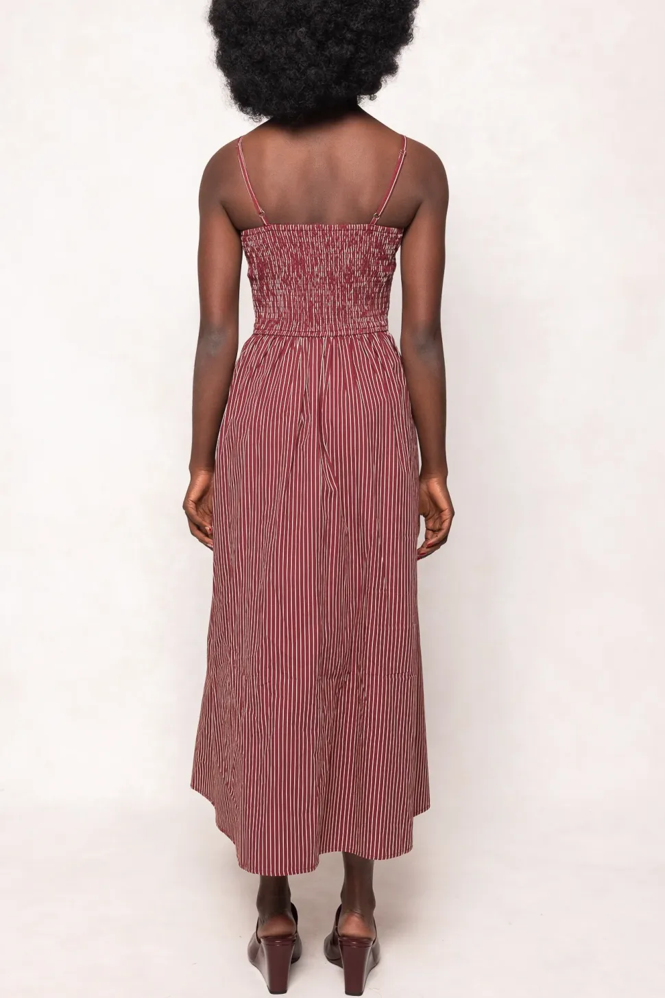 Maxwell Dress in Burgundy Pinstripe