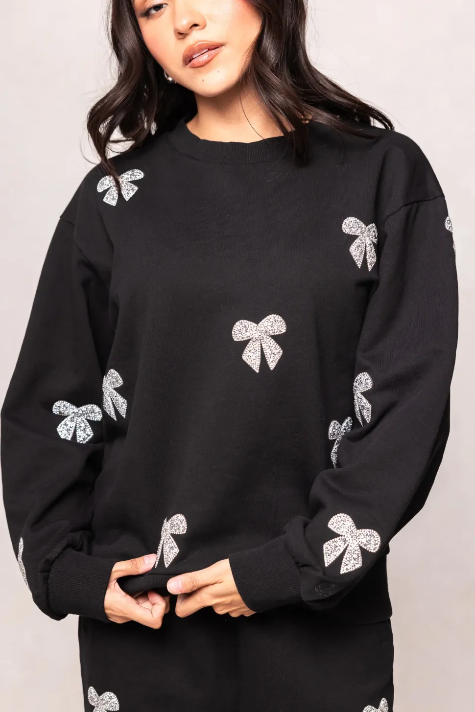 Micah Crew Neck Sweatshirt in Black & Bows