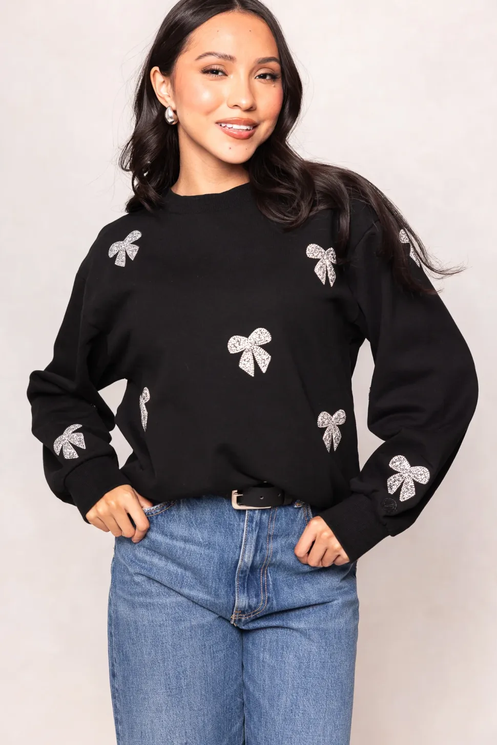 Micah Crew Neck Sweatshirt in Black & Bows