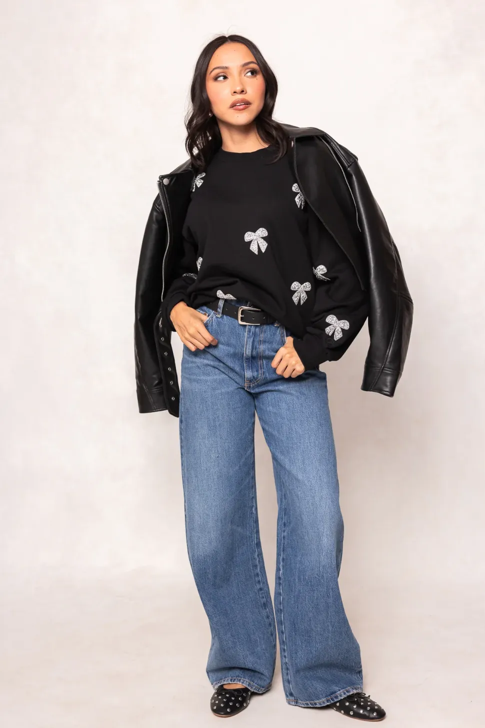 Micah Crew Neck Sweatshirt in Black & Bows