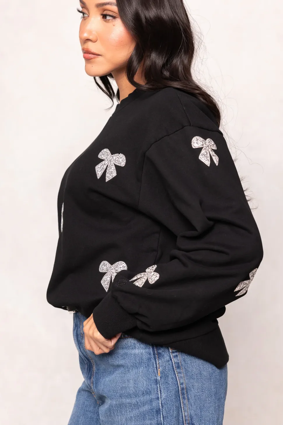 Micah Crew Neck Sweatshirt in Black & Bows