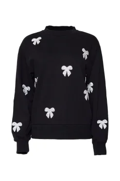 Micah Crew Neck Sweatshirt in Black & Bows