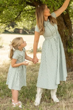 Mini Amber Dress in Sage Gingham