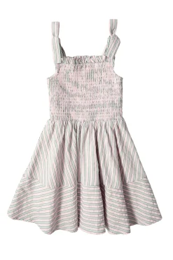 Mini Bluebell Dress in Green & Pink Pinstripe