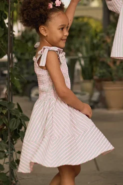 Mini Bluebell Dress in Green & Pink Pinstripe
