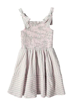 Mini Bluebell Dress in Green & Pink Pinstripe