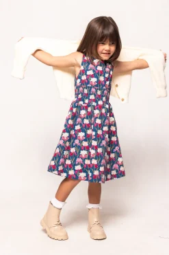 Mini Carly Dress in Navy Pressed Petals