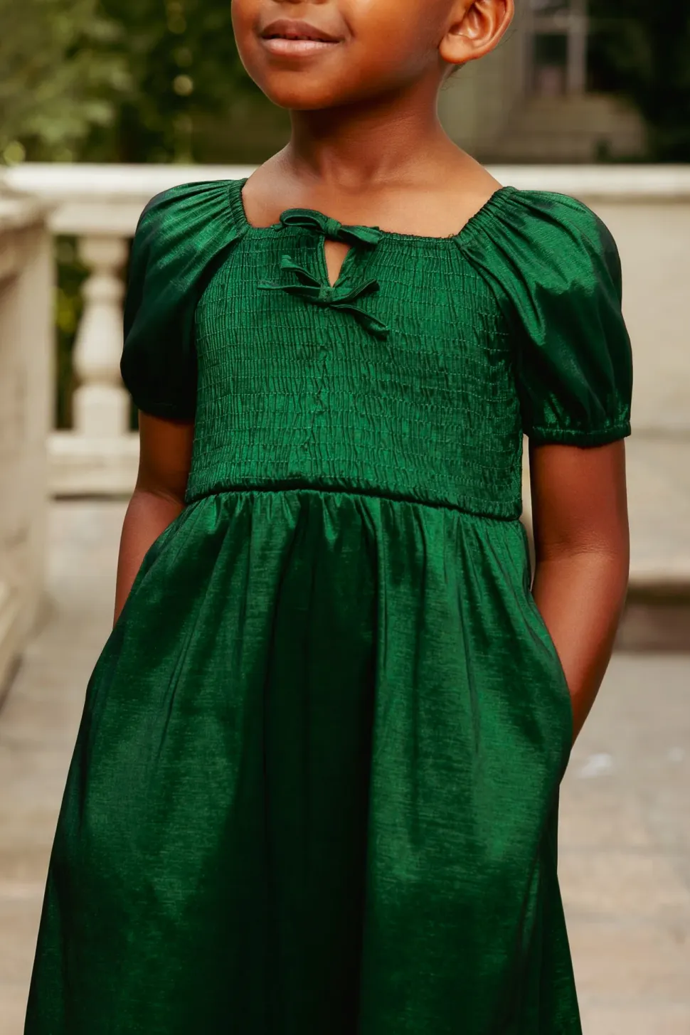 Mini Cassie Dress in Green Taffeta