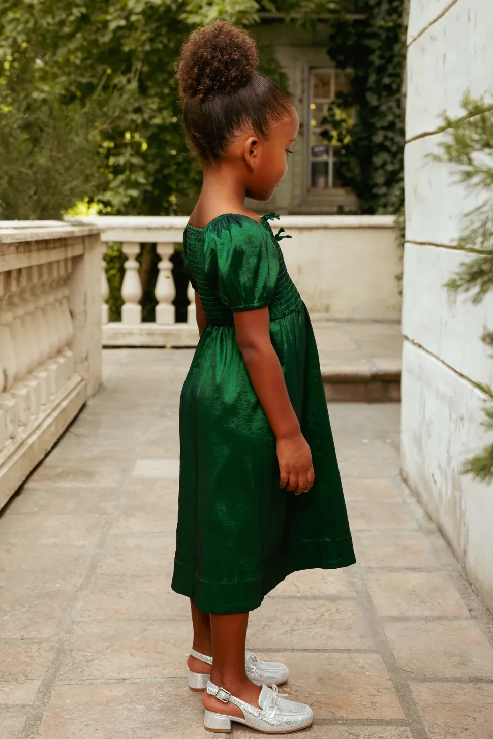 Mini Cassie Dress in Green Taffeta