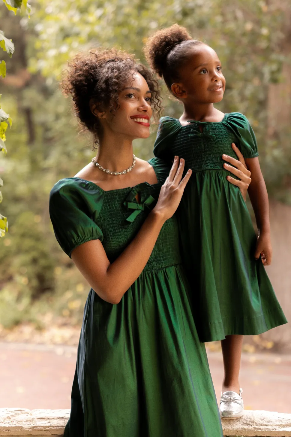 Mini Cassie Dress in Green Taffeta