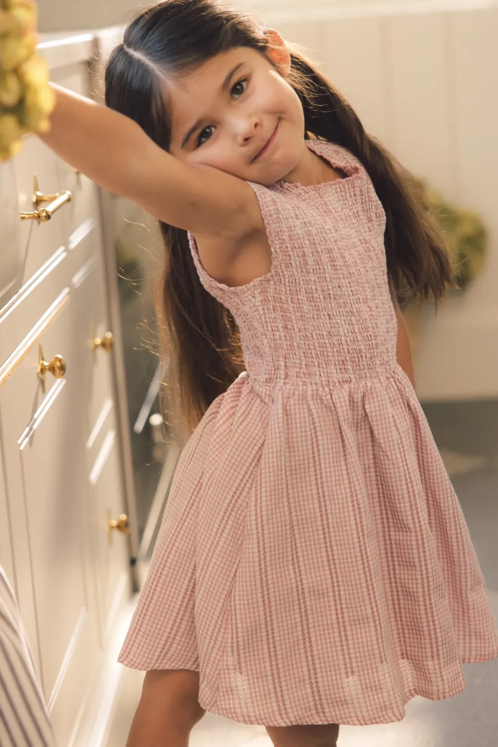 Mini Karla Dress in Pink Striped Gingham