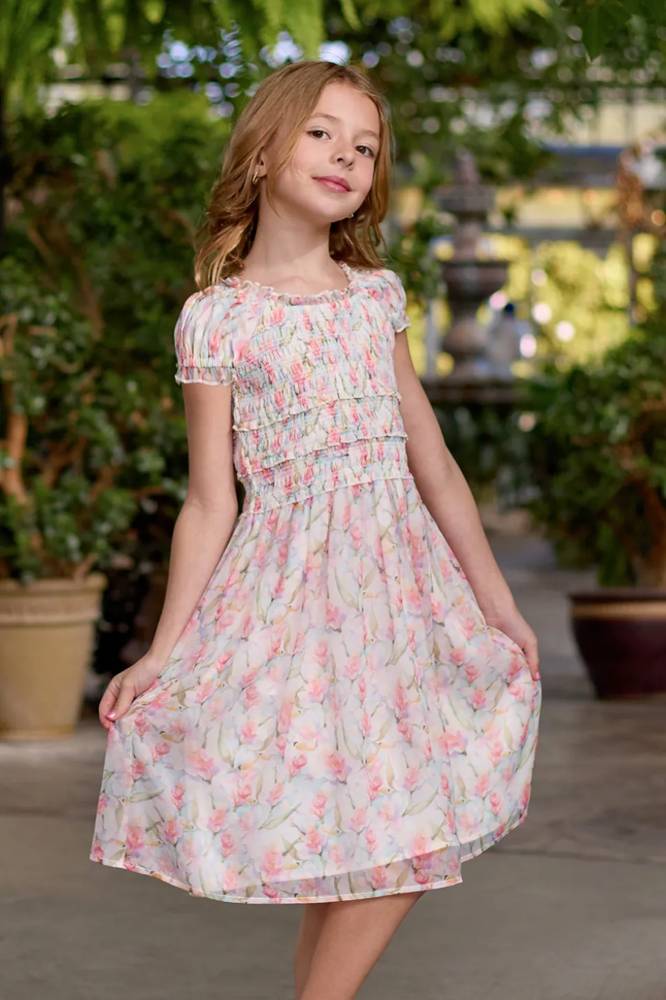 Mini Kyla Dress in Watercolor Orchids