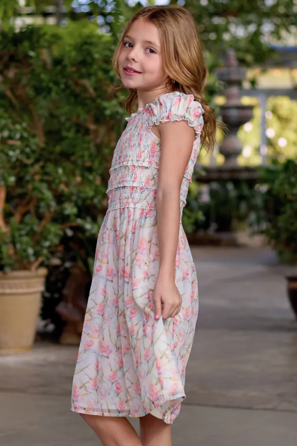 Mini Kyla Dress in Watercolor Orchids
