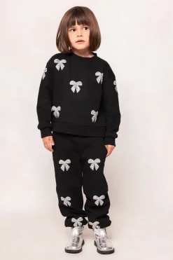 Mini Micah Crew Neck Sweatshirt in Black & Bows