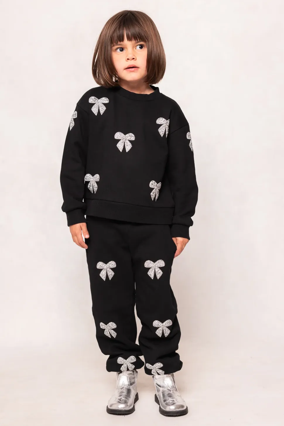 Mini Micah Crew Neck Sweatshirt in Black & Bows
