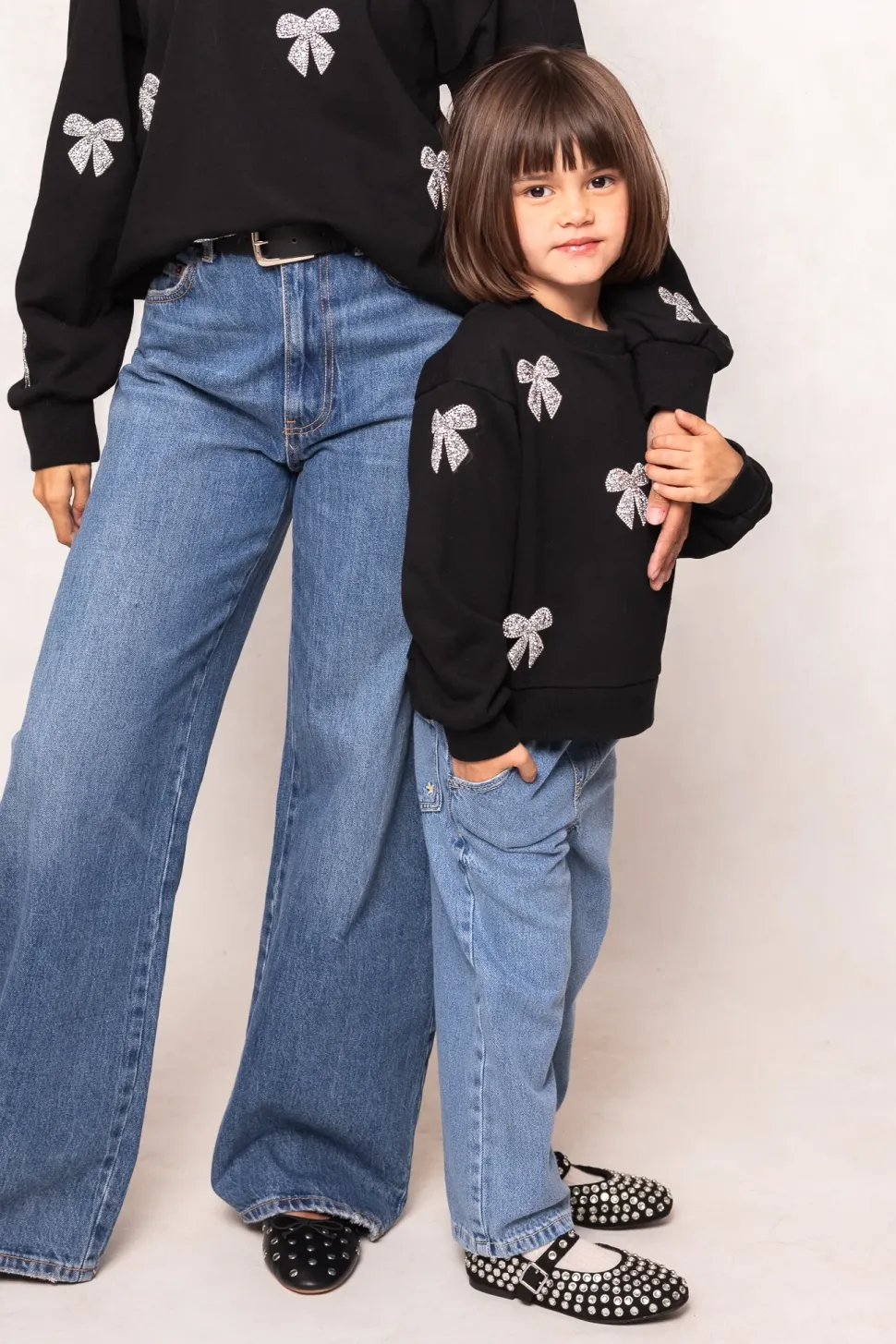 Mini Micah Crew Neck Sweatshirt in Black & Bows