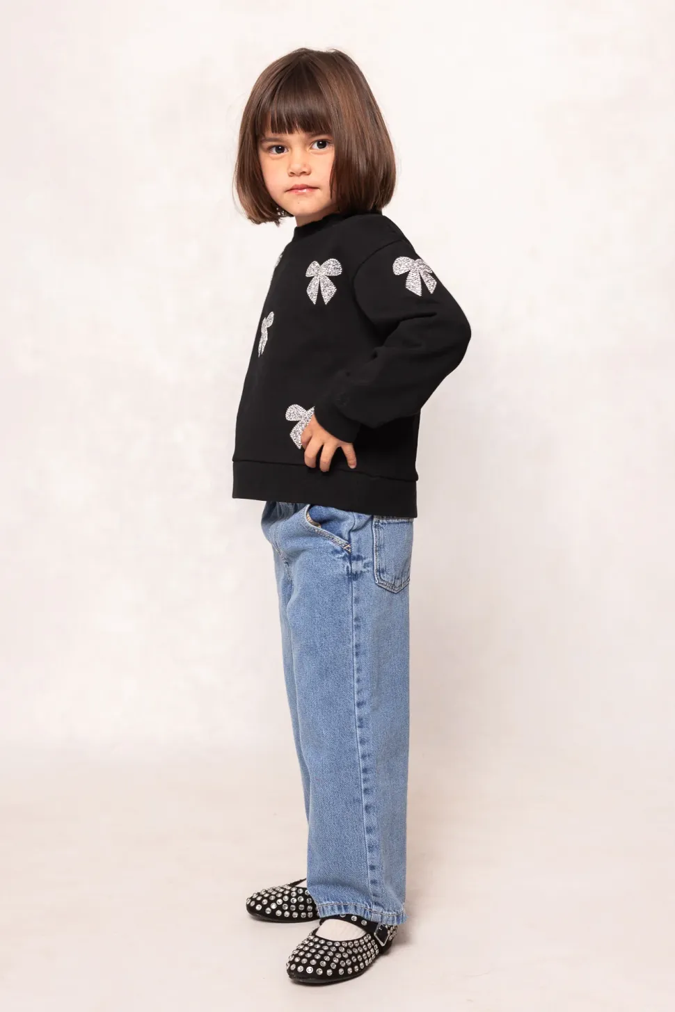 Mini Micah Crew Neck Sweatshirt in Black & Bows