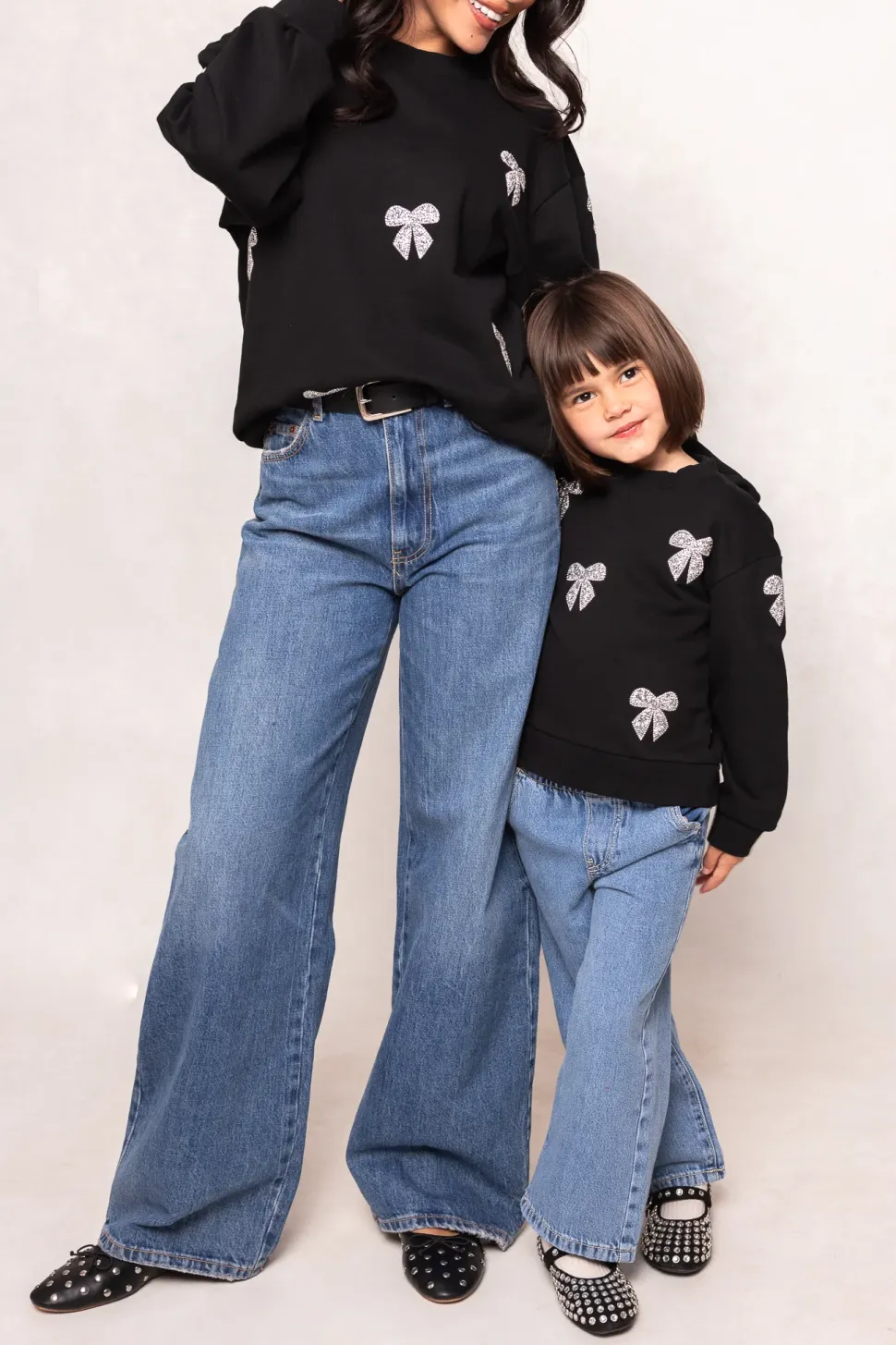 Mini Micah Crew Neck Sweatshirt in Black & Bows