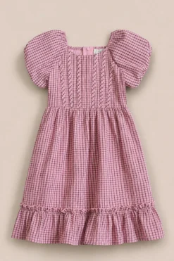 Mini Monica Dress in Pink & Brown Gingham