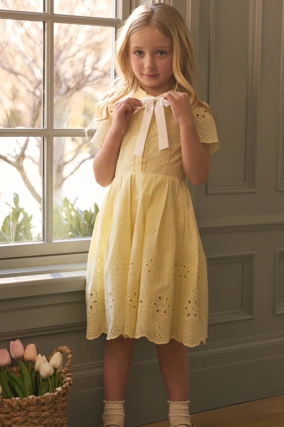Mini Penny Dress in Butter Yellow Eyelet