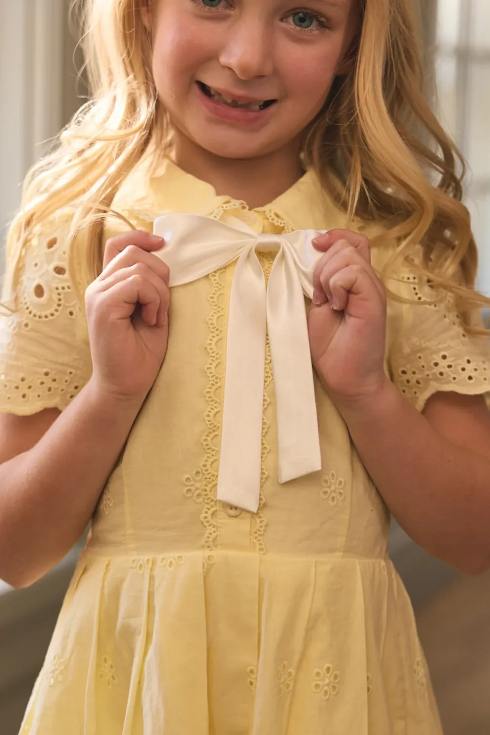 Mini Penny Dress in Butter Yellow Eyelet