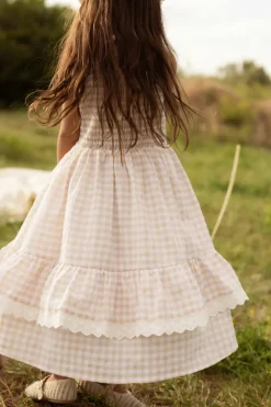 Mini Presley Sleeveless Dress in Cream Gingham