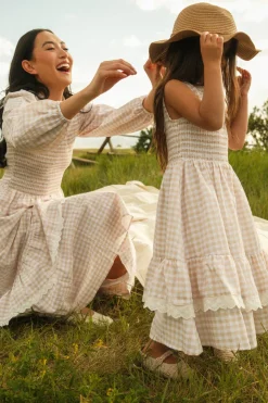 Mini Presley Sleeveless Dress in Cream Gingham