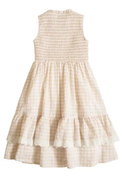 Mini Presley Sleeveless Dress in Cream Gingham
