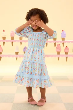 Mini Roselyn Dress in Blue Linear Floral Print