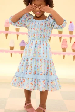 Mini Roselyn Dress in Blue Linear Floral Print