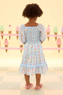 Mini Roselyn Dress in Blue Linear Floral Print