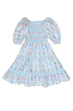 Mini Roselyn Dress in Blue Linear Floral Print