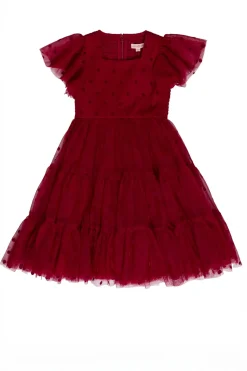 Mini Solange Dress in Burgundy Tulle