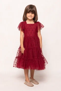 Mini Solange Dress in Burgundy Tulle
