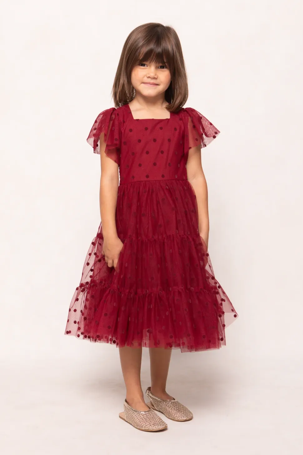 Mini Solange Dress in Burgundy Tulle