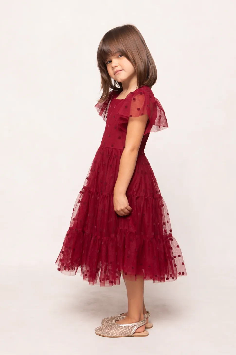 Mini Solange Dress in Burgundy Tulle