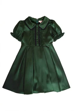 Mini Sophia Dress in Green Satin