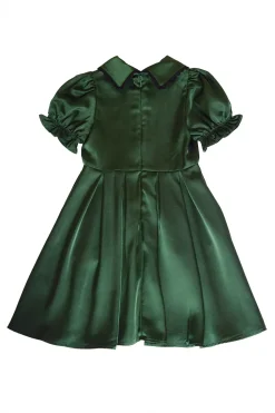 Mini Sophia Dress in Green Satin