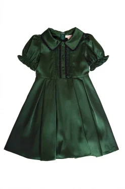 Mini Sophia Dress in Green Satin