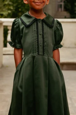 Mini Sophia Dress in Green Satin