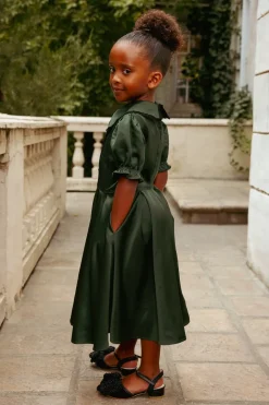 Mini Sophia Dress in Green Satin