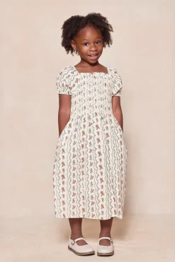 Mini Sunday Best Dress in Linear Poppy Woodblock