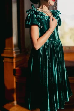 Mini Tiara Dress in Green Velvet