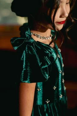 Mini Tiara Dress in Green Velvet