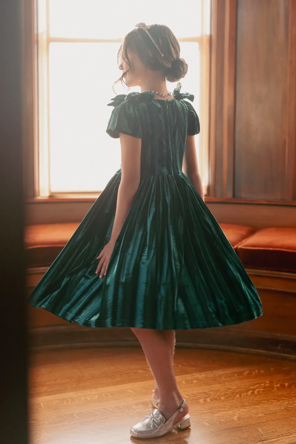 Mini Tiara Dress in Green Velvet
