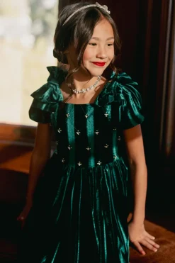 Mini Tiara Dress in Green Velvet