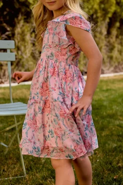 Mini Trixie Dress in Pink Sketched Flower Chiffon