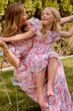 Mini Trixie Dress in Pink Sketched Flower Chiffon