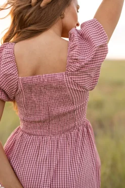 Monica Dress in Pink & Brown Gingham