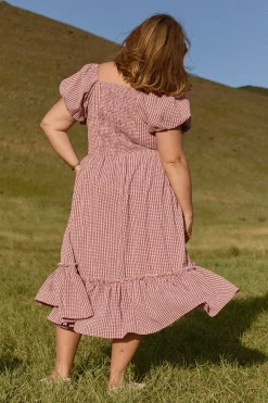 Monica Dress in Pink & Brown Gingham